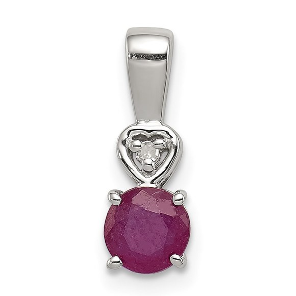 Sterling Silver Rhodium Plated Diamond Ruby Round Pendant